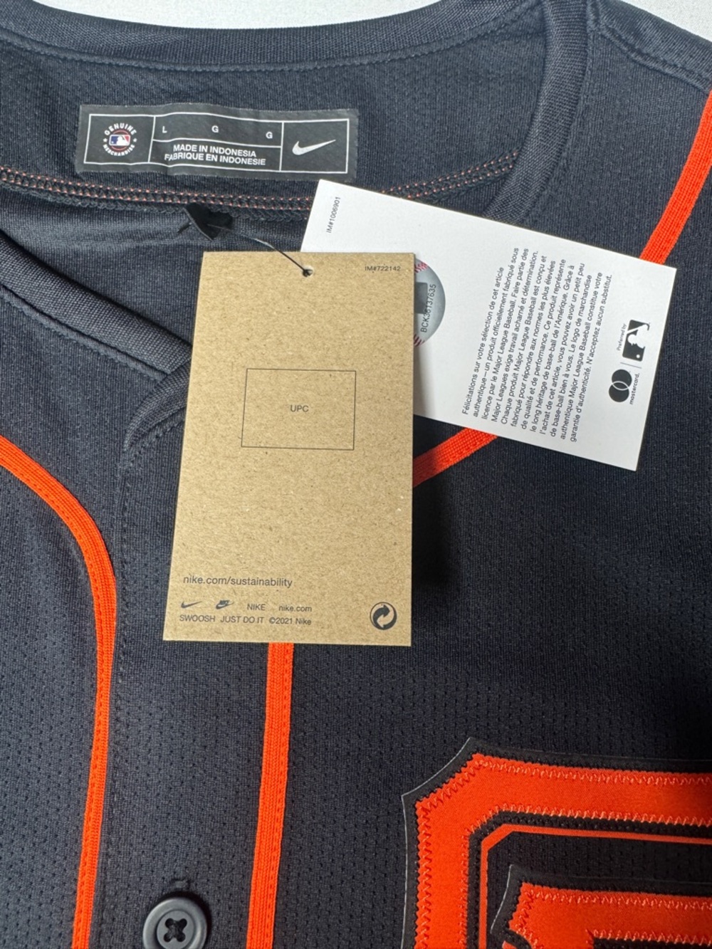 Nike SF Giants Alternate Black Jersey NWT Size L Golden Gate - Picture 5 of 9